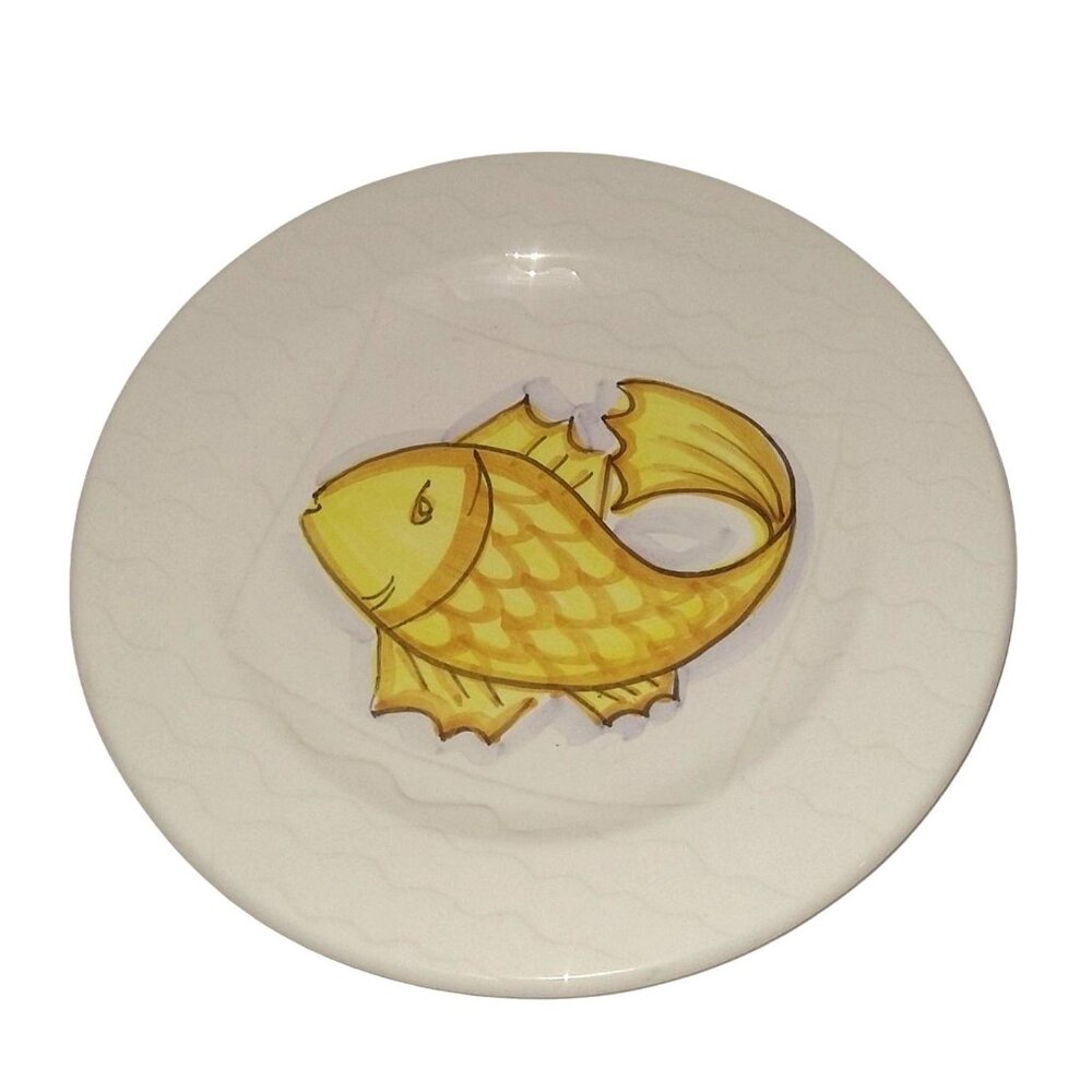 Vtg Italy Painted Set/3 Plates Fish Sea Horse Nautilus 8.5" Cristina Fortini - Picture 2 of 10
